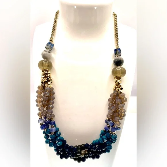3 for $30 SHB Gold Tone Multistrand Intertwined Sparkling Beaded Necklace Choker - Picture 5 of 8
